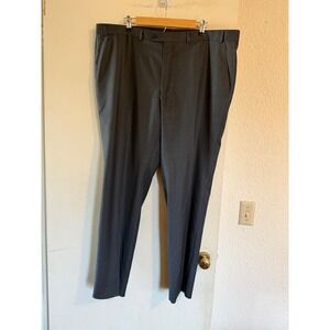 Mens Dark Gray Flat Front Straight Leg Business Casual Trousers Size 44x32